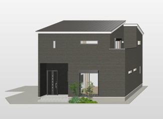 【外観パース】 | 八尾市田井中二丁目　建築条件付き売土地 | シックでモダンなダークトーンの外装。飽きのこないスタイリッシュな佇まいを提案します。
