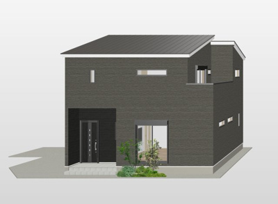 【外観パース】 | 八尾市田井中二丁目　建築条件付き売土地 | シックでモダンなダークトーンの外装。飽きのこないスタイリッシュな佇まいを提案します。