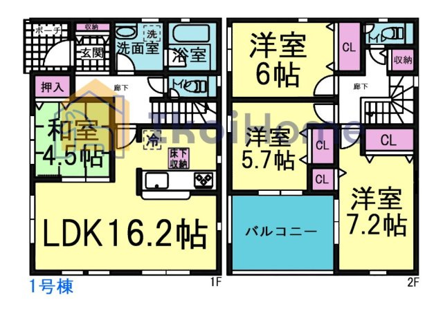 明石市大久保町谷八木第6　1号棟　新築戸建の間取り|【ホームページに現地動画掲載中】●年中無休：当日予約可●和室完備の4LDK♪ワイドバルコニー付き！