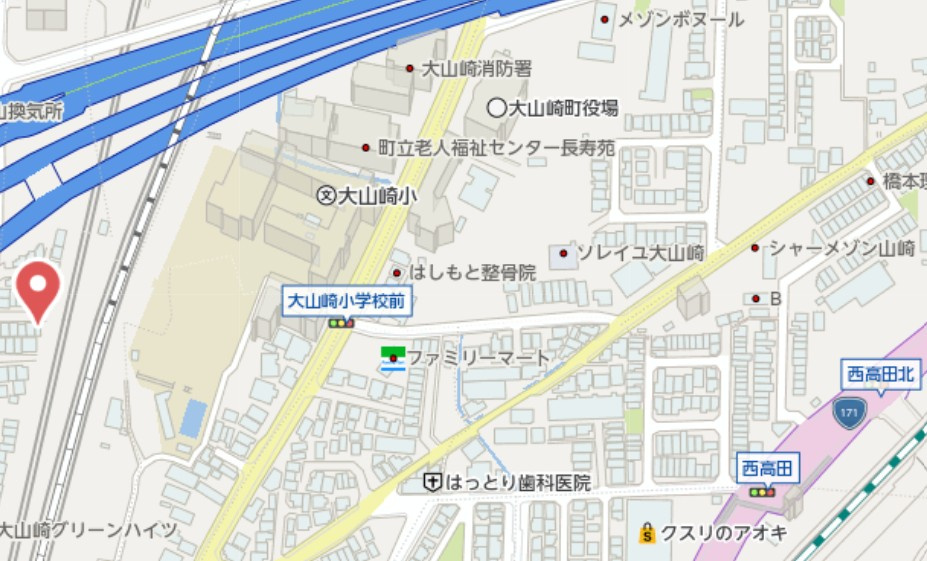 乙訓郡大山崎町大山崎岩崎　中古戸建の地図