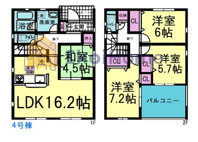 明石市大久保町谷八木第6　4号棟　新築戸建の間取り|【ホームページに現地動画掲載中】●年中無休：当日予約可●和室完備の4LDK♪ワイドバルコニー付き！