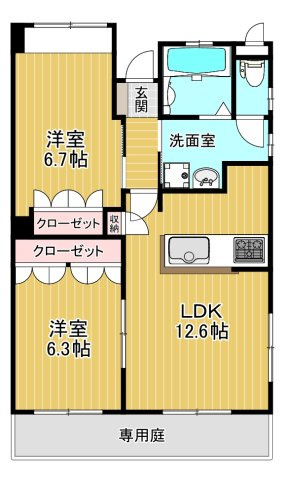 筑後市大字長浜の賃貸マンションの間取り