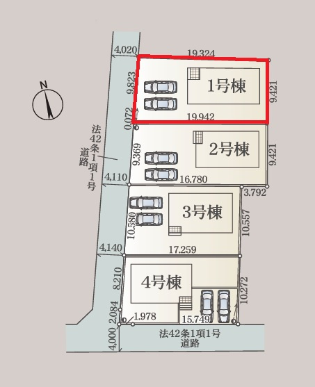 Cradlegarden　 ひたちなか市平磯町　第2　1の区画図|敷地面積約57坪。並列駐車可能です。内覧、気になる他の物件と合わせての現地ご案内も可能です。お気軽にお問い合わせください。

