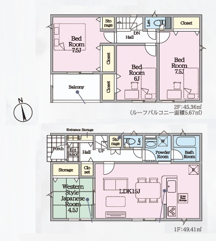 Cradlegarden　 ひたちなか市平磯町　第2　2の間取り|　
☆LDKに寛ぎの和室が隣接。お昼寝コーナーにも◎洗面室2WAY出入り口。水廻りコンパクトで家事動線ラクラクです。全居室に大容量の収納スペース付き。全室南向きの明るいお部屋です！