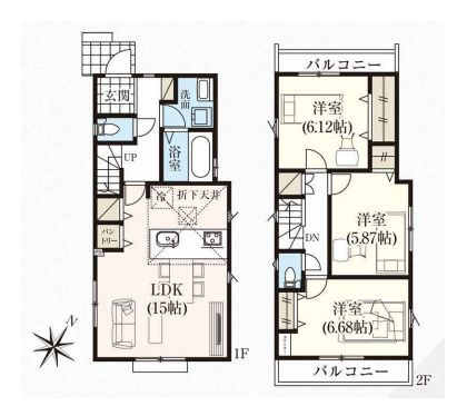 【間取り】 | 東久留米市浅間町３丁目　新築戸建て　３号棟 | 3LDK・土地面積105.08ｍ2・建物面積83.62ｍ2