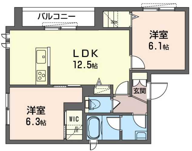 原テラス文京千駄木　高遮音床システム　築浅　角部屋の間取り