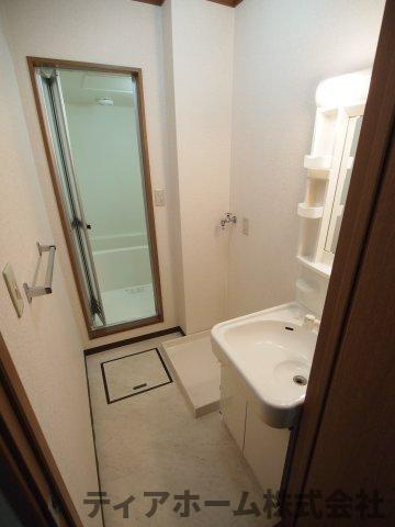 パセオ白鳳B棟の洗面所|スペースが確保できる洗面所です