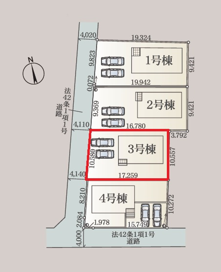 Cradlegarden　 ひたちなか市平磯町　第2　3の区画図|敷地面積約54坪。並列駐車可能です。内覧、気になる他の物件と合わせての現地ご案内も可能です。お気軽にお問い合わせください。