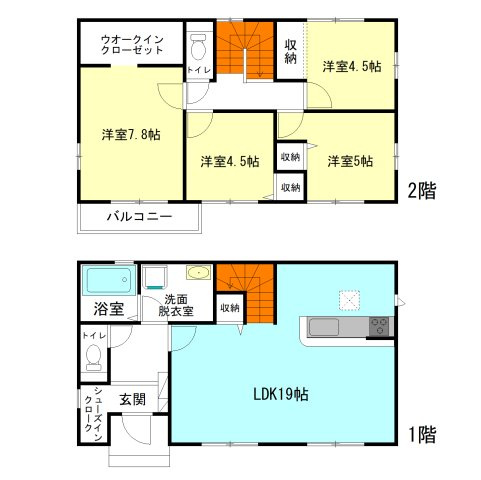 【間取り】 | アーバンスタイル前橋市北代田町2期ー③ | 家族と自然に顔合わせできるリビングアクセス階段！
居室が2階にまとまった4LDK間取りです！