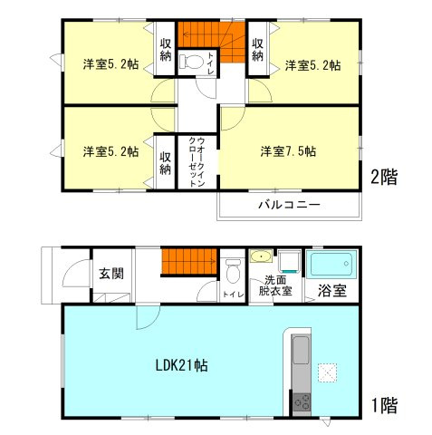 【間取り】 | アーバンスタイル前橋市北代田町2期ー① | リビングゆったり21帖！
居室が2階にまとまった4LDK間取りです！