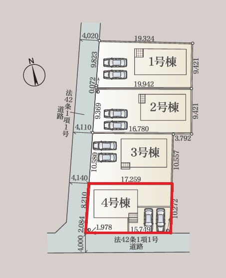 Cradlegarden　 ひたちなか市平磯町　第2　4の区画図|敷地面積約54坪。並列駐車可能です。内覧、気になる他の物件と合わせての現地ご案内も可能です。お気軽にお問い合わせください。

