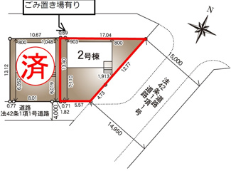 【区画図】 | 安積第一小学校・安積中学校区　GRADLE GAEDEN 郡山市安積荒井　第３　全２棟　２号棟 | 【区画図】２号棟　駐車スペース３～４台と広々しています。