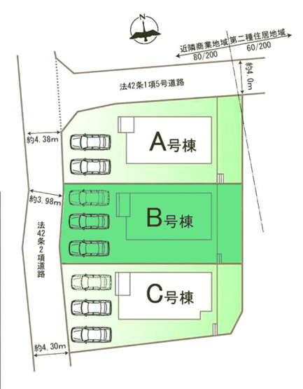 【区画図】 | ハートフルタウン渋川市石原34ーB | 豊秋小学校まで徒歩5分！
並列3台駐車可能です！