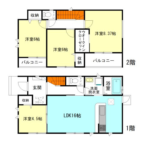 【間取り】 | ハートフルタウン渋川市石原34ーA | 明るい全居室南向き＋モダンな洋室仕様！
シューズインクロークやウォークインクローゼット完備！