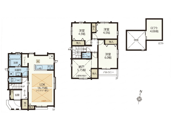 【間取り】 | 練馬区田柄4丁目　新築一戸建住宅　全2棟　（成増店） | 3LDK+納戸+ロフト+パントリー+カースペース
※図面を基に作成しています。現況と異なる場合は現況を優先いたします。