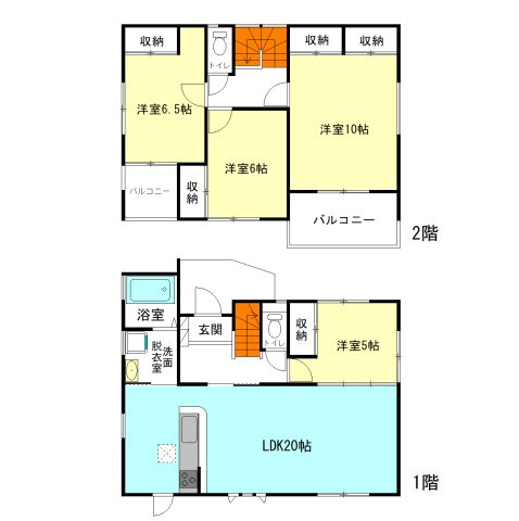 【間取り】 | フォーセール渋川市第6半田ー② | 全居室洋室仕様＋暖かな南向き4LDK間取り！
リビングゆったり20帖！
水回りを最短距離で結んだラクラク家事同線！