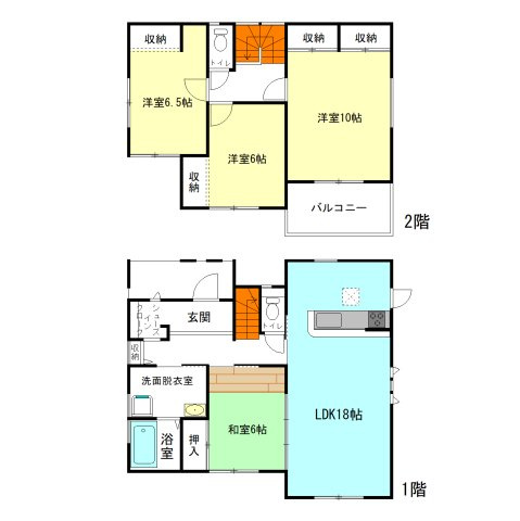 【間取り】 | フォーセール渋川市第6半田ー① | 全居室6帖以上＋暖かな南向き4LDK間取り！
大容量シューズインクローク完備！
