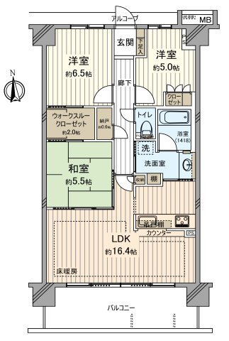 ランドシティ新所沢の間取り|南向きで陽当たり良好！収納スペース豊富な3LDKの間取りです。