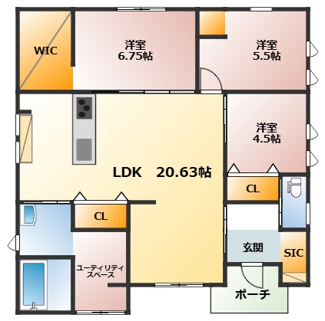 【間取り】 | 佐野市堀込町中古住宅 | 人気の平屋☆南向きで陽当たりの良い間取りです♪
