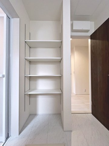新築戸建・新築建売　福島市東浜町第5　福島第三小・福島第二中の収納|タオルや着替えを置くことができる収納棚付きです！