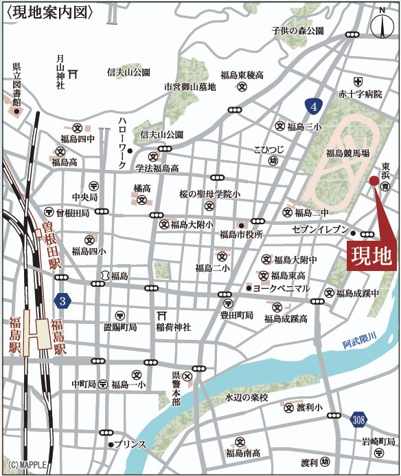 新築戸建・新築建売　福島市東浜町第5　福島第三小・福島第二中の地図