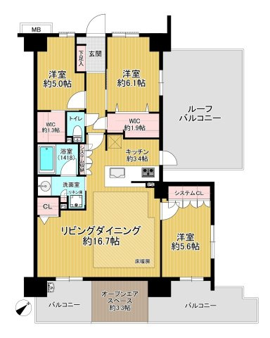 ヴェレーナシティパレ・ド・マリナージュの間取り|◆床暖房完備◆対面式カウンターキッチン◆全居室採光・収納あり