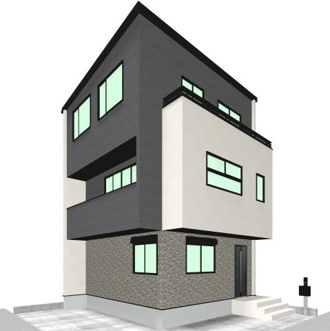 越谷市袋山　新築戸建ての外観パース|車種制限はありますが駐車スペース2台は嬉しいですね♪