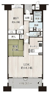 【間取り】 | ペルル堺ウイングタワー | LDK18帖超×実質2LDKのゆとり設計。
収納力と生活動線を両立した、長く住みやすい間取りです。