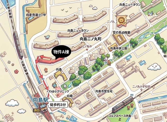 【その他】 | 向島ニュータウン第3街区A棟 | 【近鉄『向島駅』までの道のり】徒歩約3分