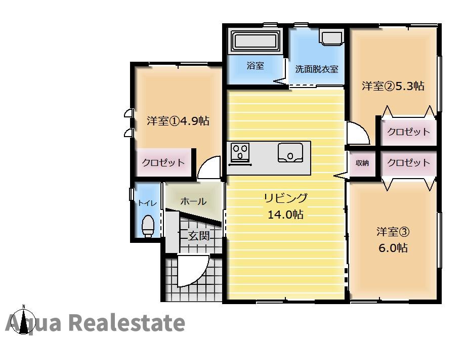 三豊市詫間町詫間　新築オール電化平屋住宅の間取り