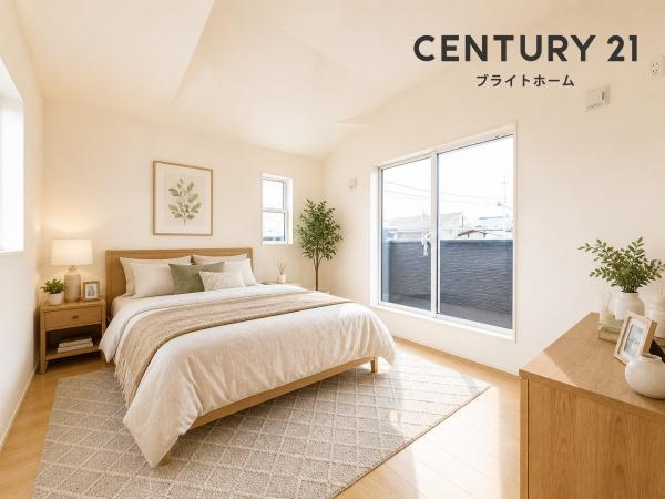 横浜市旭区中沢３丁目の新築一戸建の洋室|窓からの光が嬉しい洋室です。
収納もあり、荷物が多い方にも安心です♪
※家具等はCGでの参考レイアウトです。
