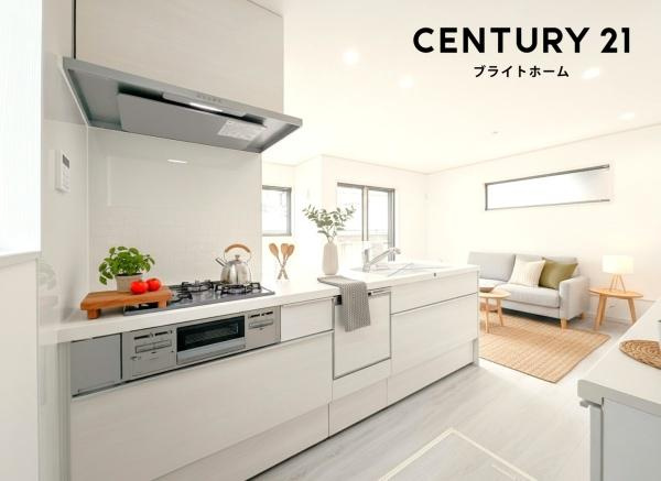 横浜市港南区上大岡東３丁目の新築一戸建のキッチン|広々としたキッチンは、
落ち着いて料理が出来ます！
※家具等はＣＧでの参考レイアウトです。