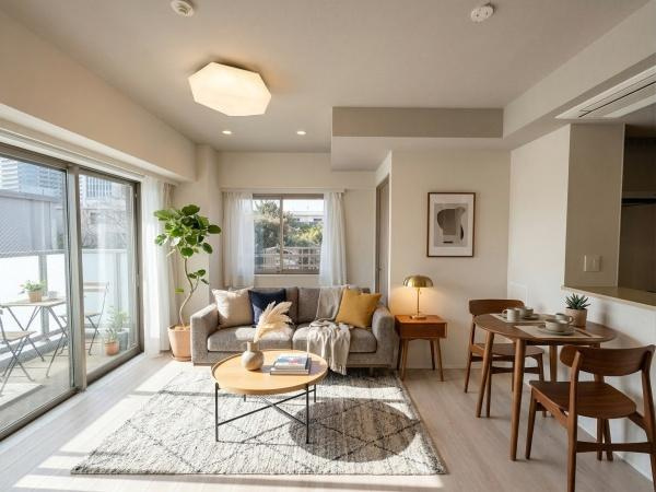 グランスイート二子玉川スタイルフォートの居間・リビング|みんなが集うLDKはあたたかい日差しが入り込み、自然と楽しい会話が弾む幸せな空間に♪
