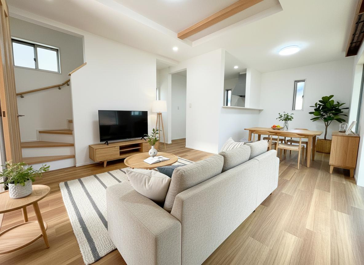 東村山市恩田町中古戸建ての居間・リビング|15.7帖のリビングはどんな家具でもなじみます♪　※家具はCGです