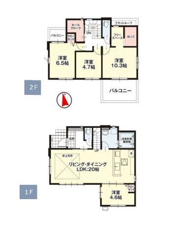 古賀市天神7丁目第5-4棟（4号棟）　の間取り|全居室収納付きで便利です。