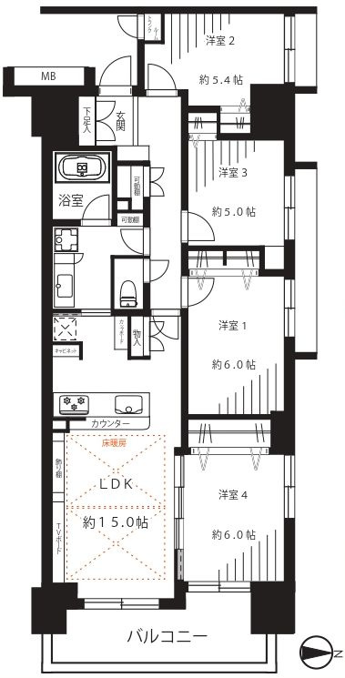 東京ビューマークスの間取り|5F・角部屋につきまして日当たり・通風・眺望良好。新規リノベーション施工が完了致しましたのでいつでも内覧が可能です。安心のアフターサービス保証付きですのでご購入後も安心して暮らせます。