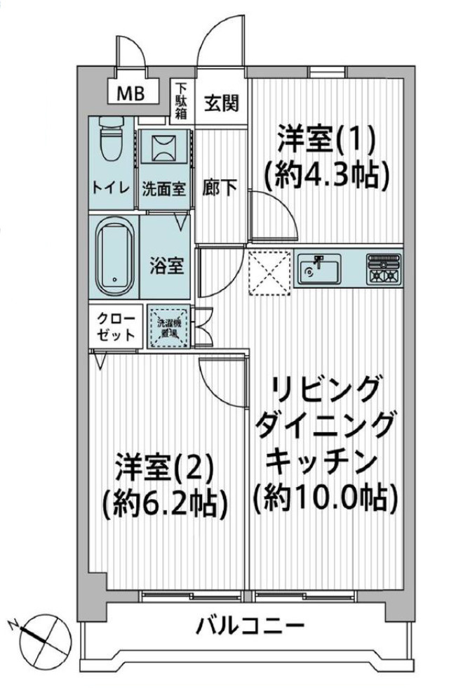 レヂオンス武蔵野台の間取り|１LDK+S（納戸）、価格1,499万円、専有面積43.74m²、バルコニー面積5.40m²
