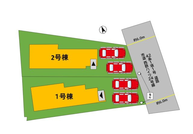 那珂川市王塚台1丁目第2-2棟（1号棟）の区画図|配置図（1号棟）