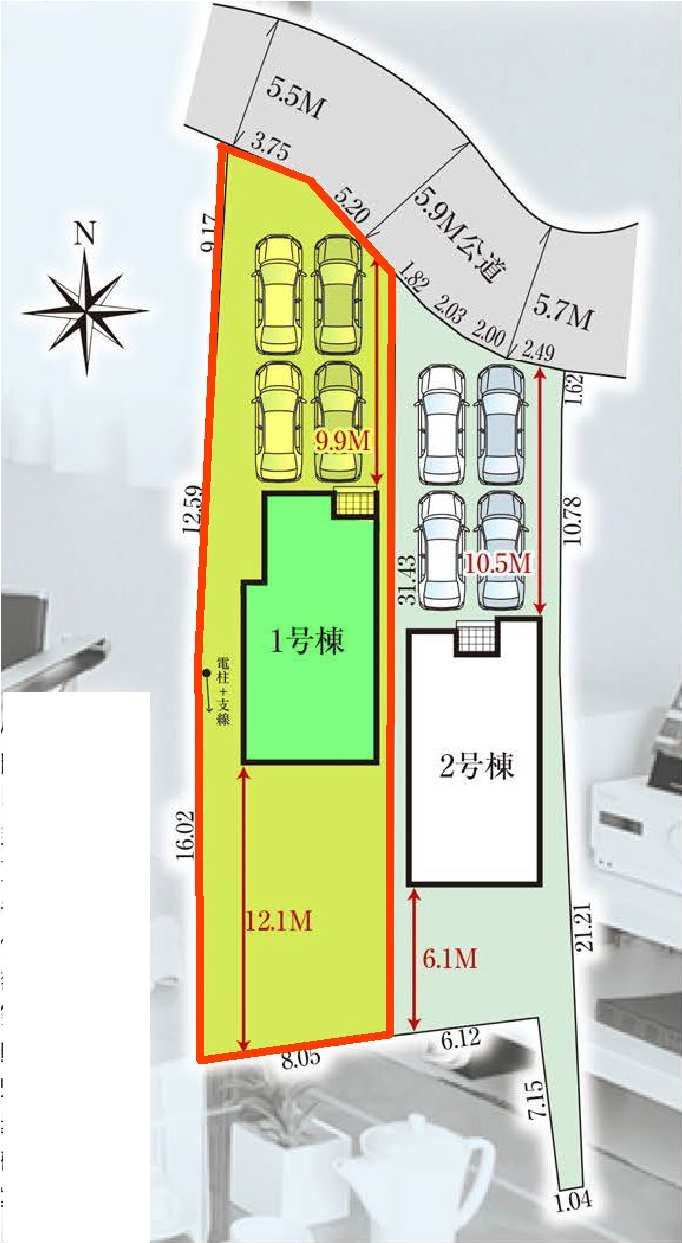 新築　高崎市岩鼻町2期　GRAFARE　1号棟の区画図|1号棟　区画図　北側接道幅員約5.5ｍ
