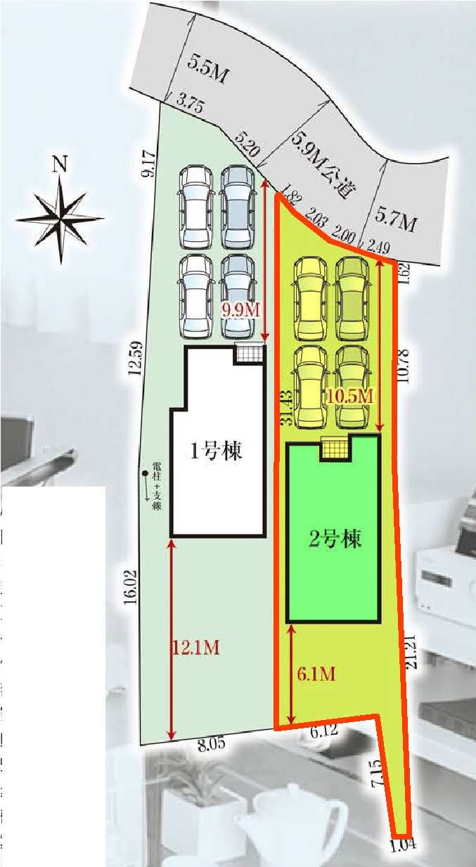新築　高崎市岩鼻町2期　GRAFARE　2号棟の区画図|2号棟　区画図　北側接道幅員約5.5ｍ

