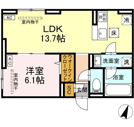 【間取り】 | ＤＰａｉｎａＯｄｏｒｉｂａ | 新築！ペット飼育可！1LDKのお部屋です！