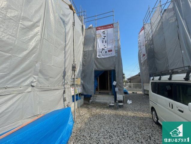 堺市美原区平尾　第3期　新築一戸建ての外観|周辺は落ち着いた街並みの住宅地！子育てがしやすい住環境です！まだ未完成ですが、現地でしかわからない事もございます。是非一度ご覧ください。