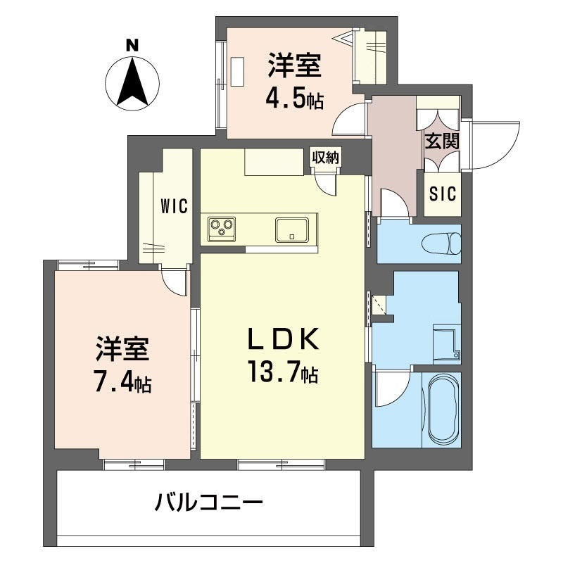 シャーメゾン ヴェールの間取り|豊富な収納と南向きのリビング、広め洋室が魅力的なお部屋です♪