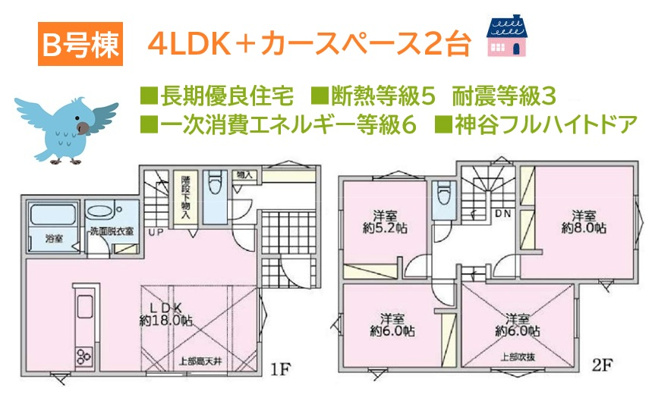 【間取り】 | ファミリーにもピッタリな部屋数豊富の４LDKの間取りプラン！
リビングに洗面・浴室があり、家事動線も良好ですよ！