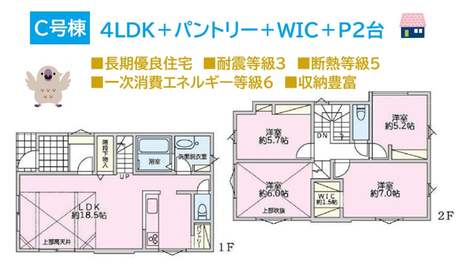 【間取り】 | 各自プライベート空間も大切にできる4LDKの間取りプラン！　
全居室収納完備し、空間を有効活用いただけます。