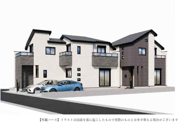 練馬区田柄4丁目 全2棟 B号棟の外観パース|イラストは図面を基に起こしたもので実際のものとは多少異なる場合がございます