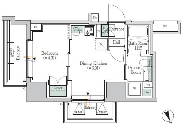ＯＮＥ ＲＯＯＦ ＲＥＳＩＤＥＮＣＥ ＡＳＡＫＵＳＡＢＡＳＨＩの間取り