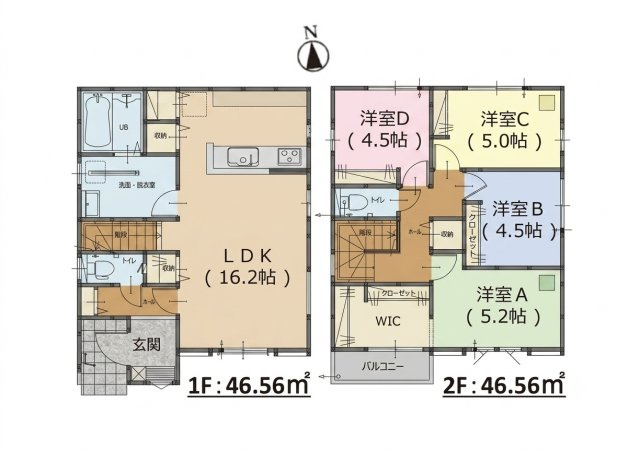 糟屋郡須恵町大字上須恵第28-2棟(1号棟)の間取り|全居室収納付きで便利です。