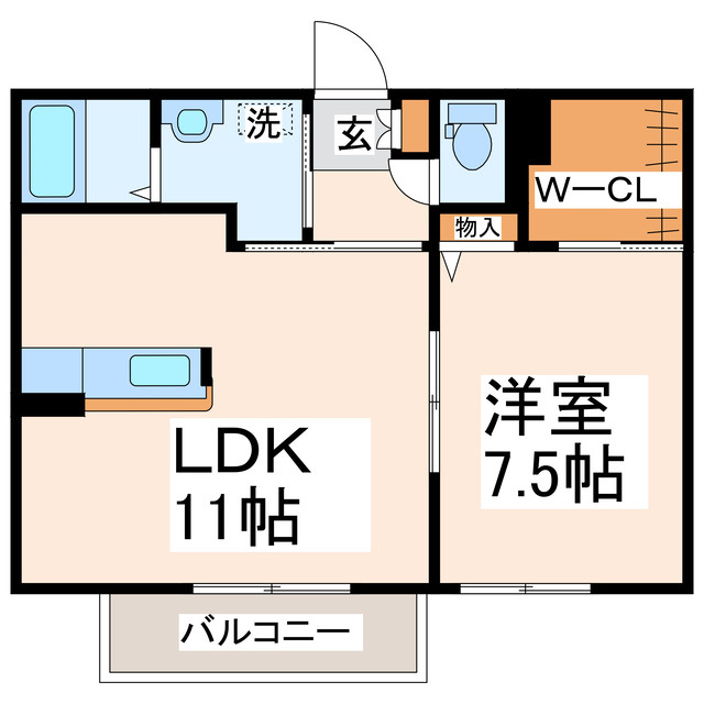 熊本市中央区帯山１丁目のアパートの間取り