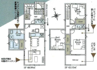 【間取り】 | 海老名市社家2丁目  7号棟 第16 | 3LDK　防犯カメラ（利用時Wifi接続必要）　引き違い窓シャッター付　人感センサー付玄関灯　インナーバルコニー　浴室乾燥機+窓　全居室収納　リビング収納　LDK16帖　メイン洋室7.5帖